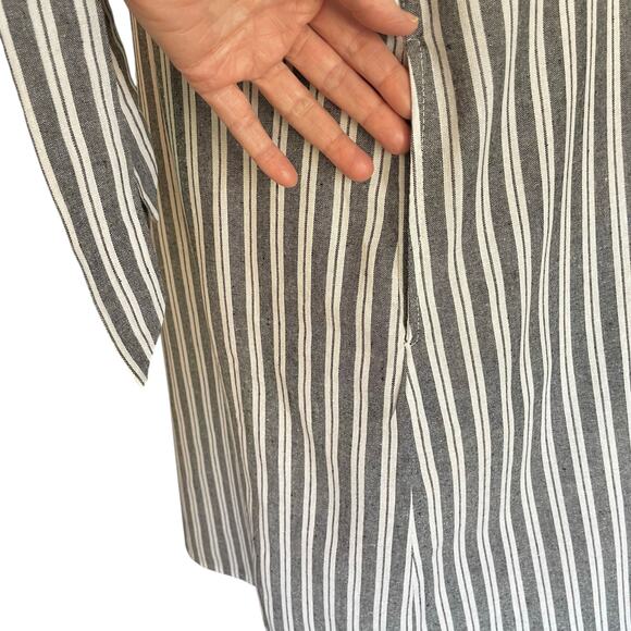 J Gee Gray White Striped Short Sleeve Shirt Dress LARGE Coastal Preppy Travel - Picture 4 of 9